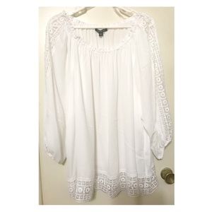 Plus Size Sheer Lace Trim Top